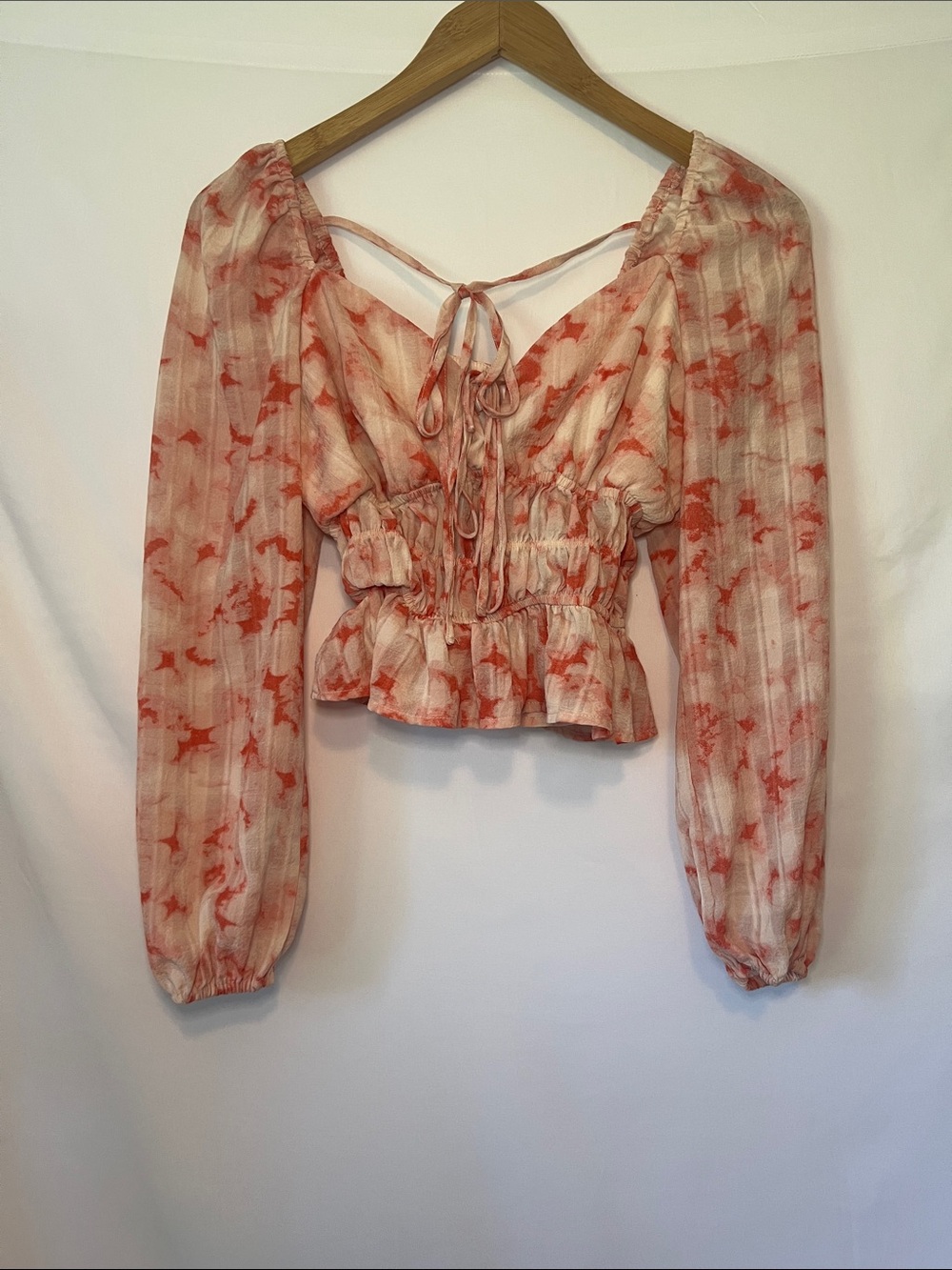 Dizzy Lizzy Pink Peach Tie Dye Smocked Crop Top L GUC Fairycore Cottagecore Y2K